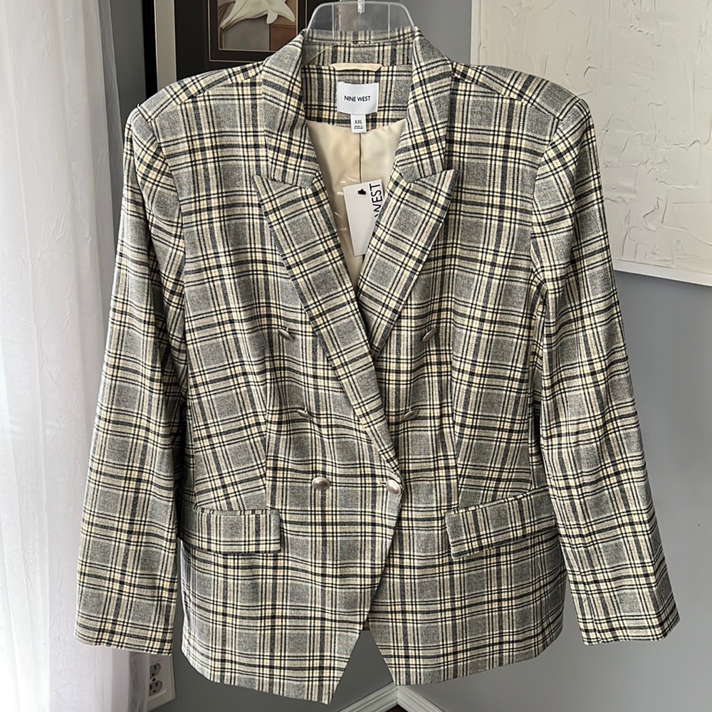 Nine West Double Breasted Blazer Plaid XXL